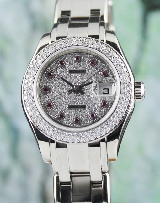 (image for) A ROLEX 18K WHITE GOLD LADY - DATEJUST PEARLMASTER - 80339
